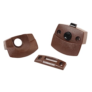 The RV Designer H531 Privacy Latch in brown, a non-locking plastic latch designed for interior RV and camper doors.