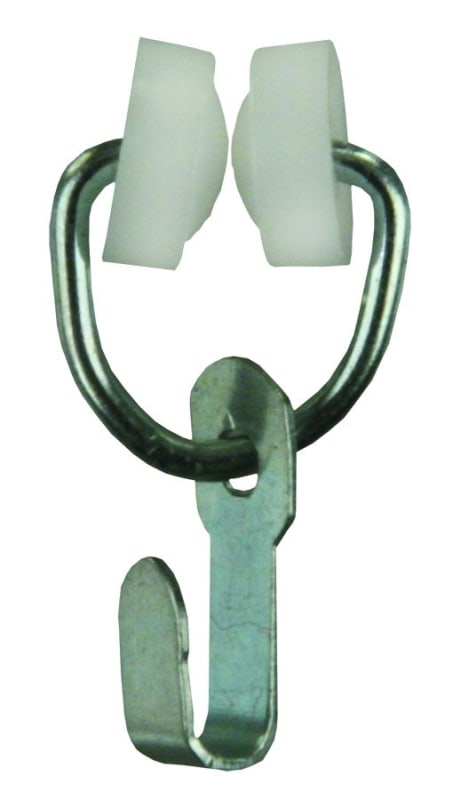 The JR Products 81155 Wheeled Curtain Carrier, which includes a hook glider and is designed for use with Type B window curtain tracks, commonly found in RVs.