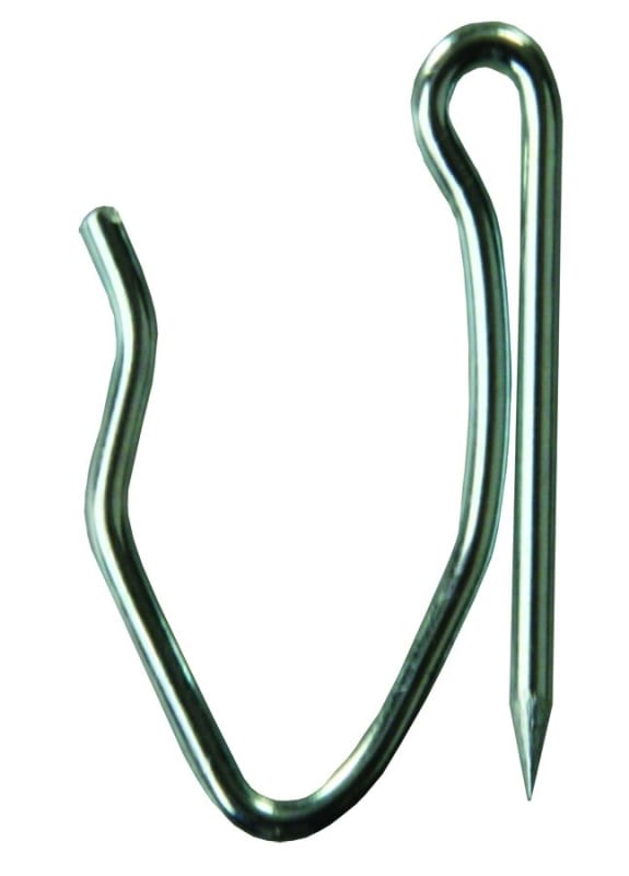 The JR Products 81545 Universal Stainless Steel Drape Hooks - 14 Pack, which are designed for use with curtain rods, particularly in RVs.