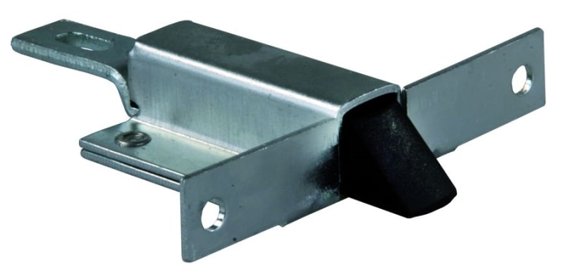 The JR Products 10945 Compartment Door Trigger Latch, an end mount latch designed for RV baggage and compartment doors.