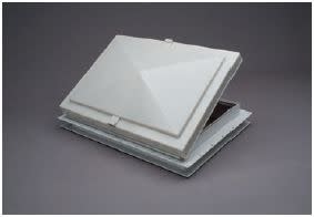 The Heng's Industries Escape Hatch/Exit Vent 31121-C2 is a 13" x 20" manual opening, white plastic escape hatch with an aluminum screen. It provides fresh air ventilation and serves as an instant exit in emergencies.