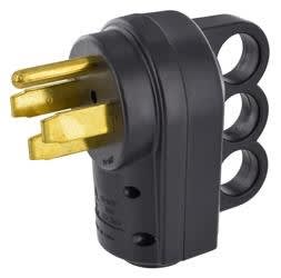 The Valterra A10-P50VP Mighty Cord 50 Amp Male Replacement Plug is designed for use with RV power cords and features durable construction and a handle grip for ease of use.