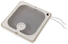 The Ventline Roof Vent Screen Frame with Switch (BVC0573-31R) birch white replacement part is designed for standard 12V powered Ventadome roof vents and includes a removable screen and rocker switch.