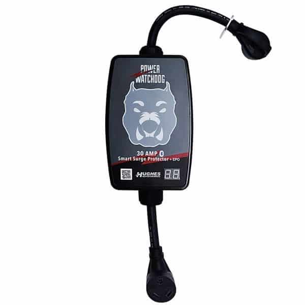 The Hughes Power Watchdog PWD30-EPO is a 30-amp smart RV surge protector featuring Emergency Power Off (EPO), Bluetooth monitoring, and a replaceable surge module. It provides essential protection for your RV's electrical system.