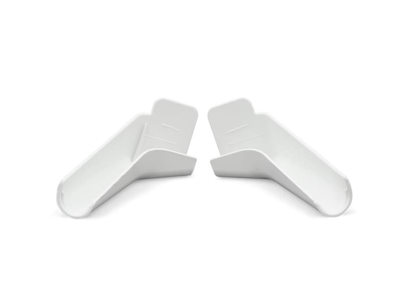 The B&B Molders (or Thetford) 94173 Drip Rail Gutter Spouts are a set of two rigid, white plastic extensions designed to redirect rainwater runoff away from the side of your RV. This helps prevent black streaks and protects the unit's sidewalls.