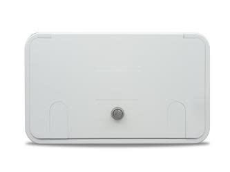 The B&B Molders 94316 Multi-Purpose Hatch with 2 Vermin Doors (often sold under the Thetford brand). It is a polar white access hatch designed for RV and marine applications.
