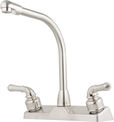 The LaSalle Bristol 20380R340NABX Utopia 8" High Rise Kitchen Faucet with Tea Pot Handles. This faucet is designed for RVs and mobile homes.