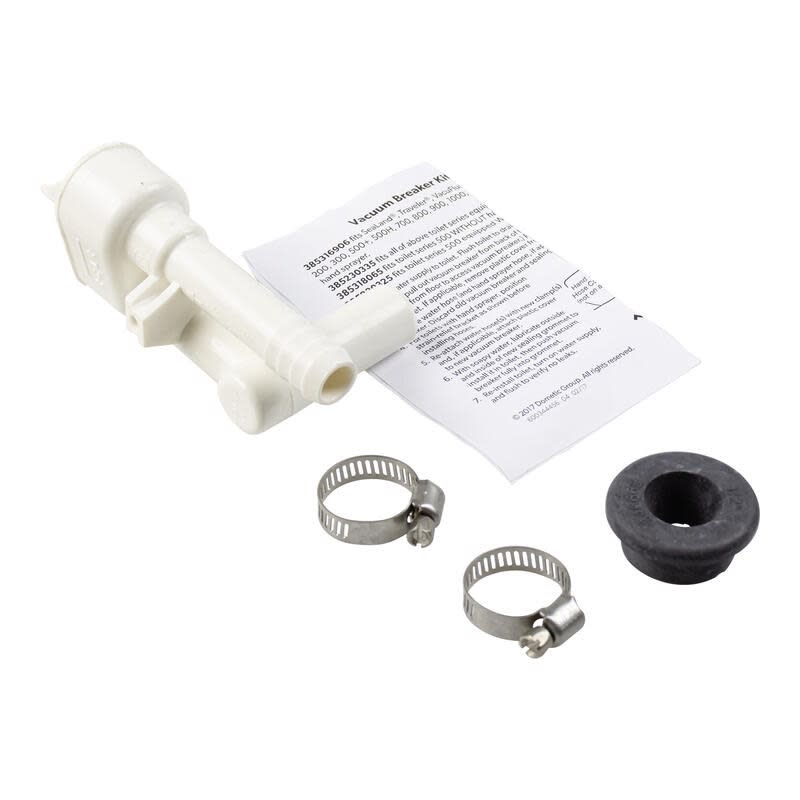 The Dometic 385316906 is a Vacuum Breaker Kit designed for RV and marine toilets. It functions as an anti-siphon check valve, preventing sewage or dirty water from being siphoned back into your fresh water lines