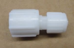 The FLAIR-IT PEX STRAIGHT ADAPTER 3/8" FL x 1/2" FPT SWIVEL, model 16874 is a durable, no-tool plastic fitting used for connecting PEX or polybutylene tubing to faucets or other appliances.
