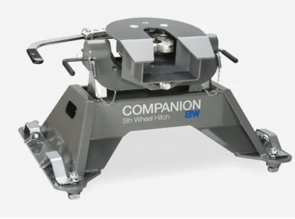 The B&W Companion OEM 25K Fifth Wheel Hitch (RVK3715) is a heavy-duty, puck-mounted hitch designed for GM/Chevrolet trucks with a factory-installed towing prep package.