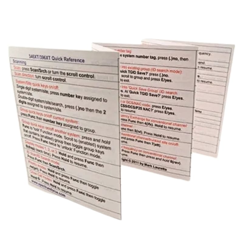 Wallet-sized Quick Reference for Uniden BCT15X
