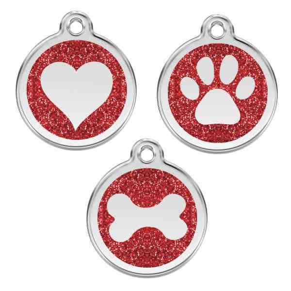 Red Glitter Stainless Steel Pet ID Tag