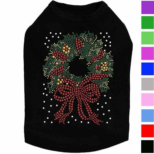 Rhinestone Christmas Wreath Dog Shirt