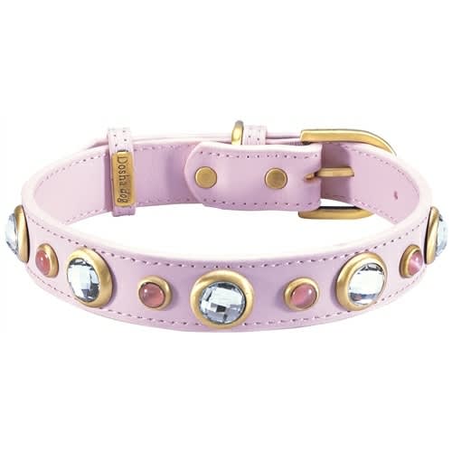 Rhinestones and Pink Cat's Eye Leather Dog Collar Rhinestones and Pink Cat's Eye Leather Dog Collar