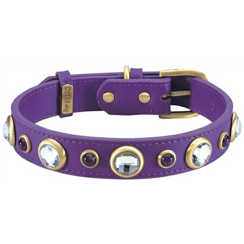 Rhinestones and Amethyst Leather Dog Collar