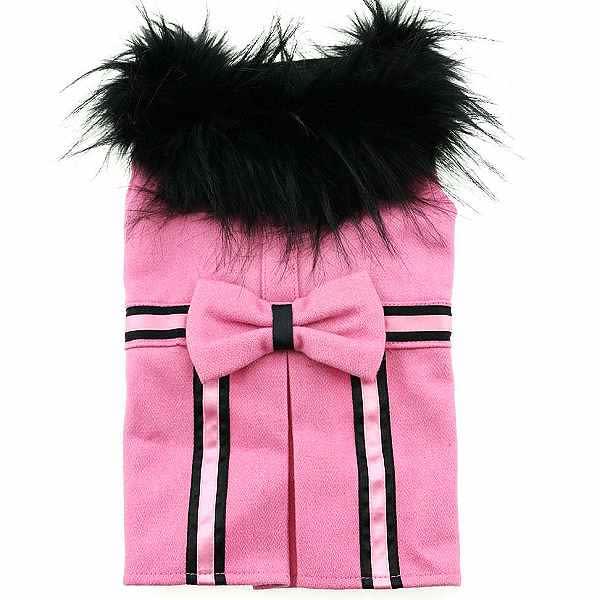 Pink Wool Small Dog Coat with Faux Fur Collar