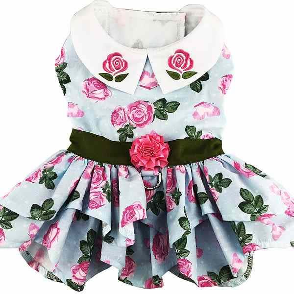 Pink Roses Dog Harness Dress