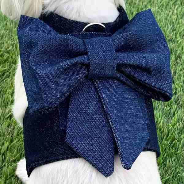 Denim Bow Dog Harness