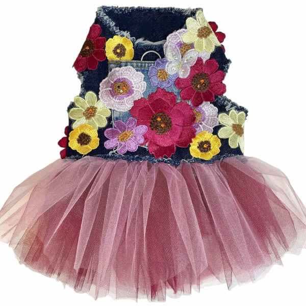 Garden Party Denim Dog Harness Dress