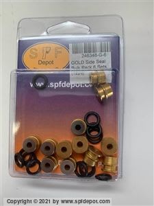 A close-up image of the SPF Depot Gold Side Seals, showcasing the titanium coating, in a bulk 12-pack. A close-up image of the SPF Depot Gold Side Seals, showcasing the titanium coating, in a bulk 12-pack.