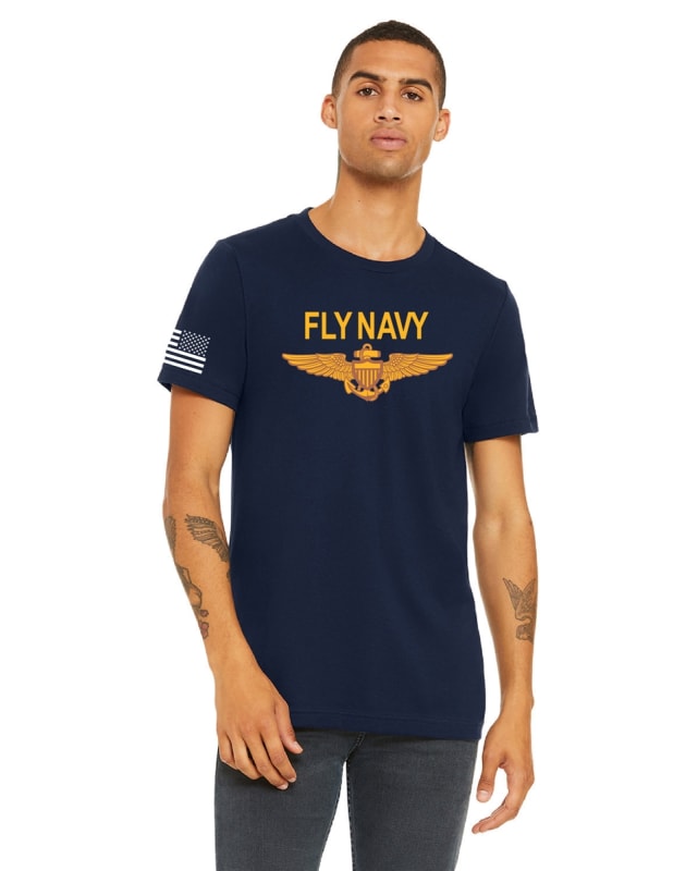 Fly Navy T-Shirt with Assaulting Flag D2- USN Licensed Product