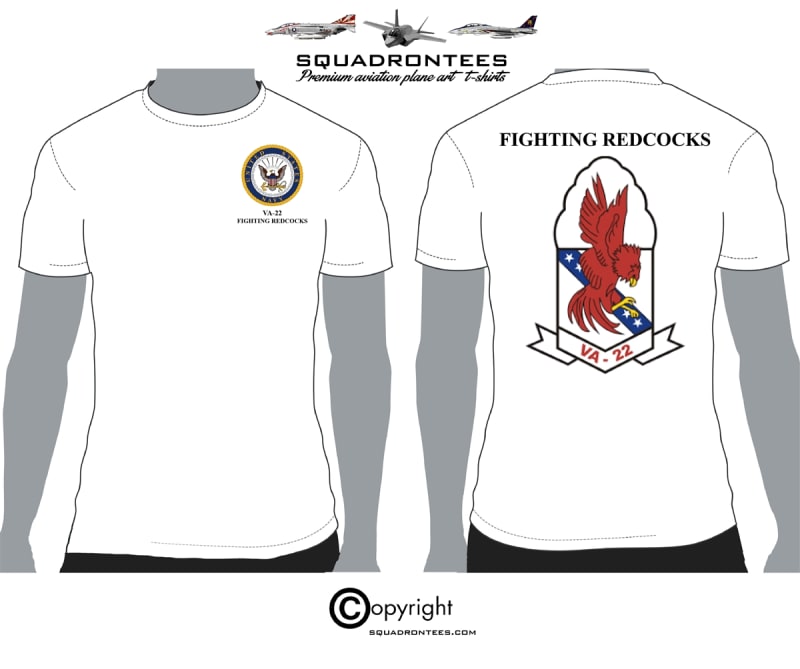 VA-22 Fighting Redcocks Logo Squadron T-Shirt - USN Licensed Product