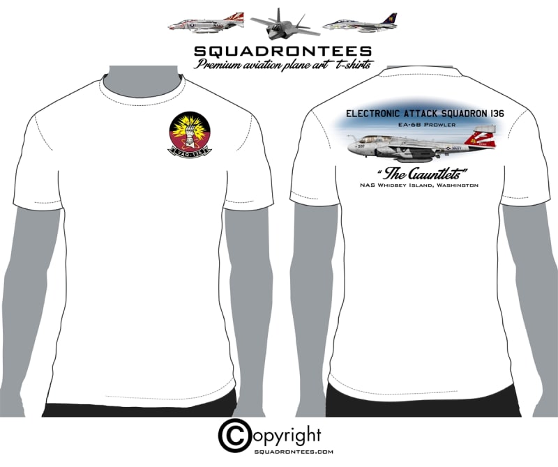 VAQ-136 Gauntlets EA-6B Prowler D2 Squadron T-Shirt - USN Licensed Product