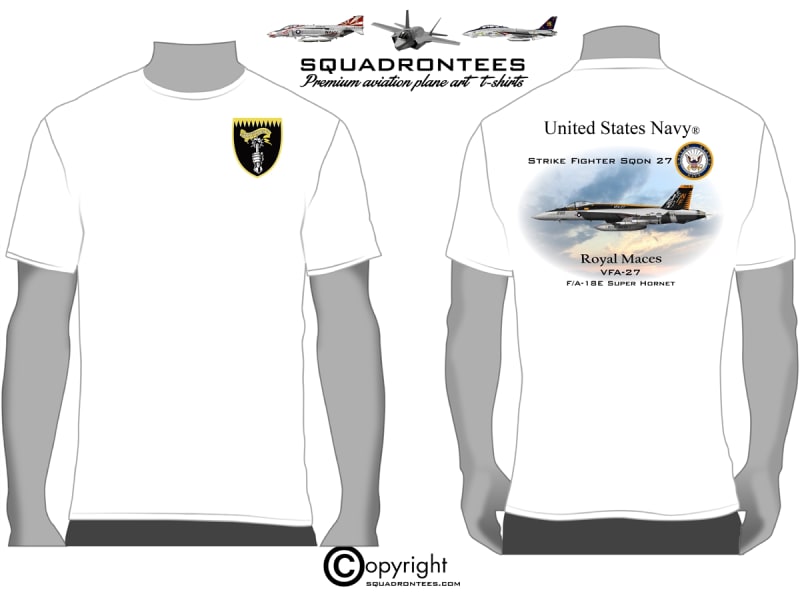 VFA-27 Royal Maces F/A-18 Hornet Squadron T-Shirt- USN Licensed Product