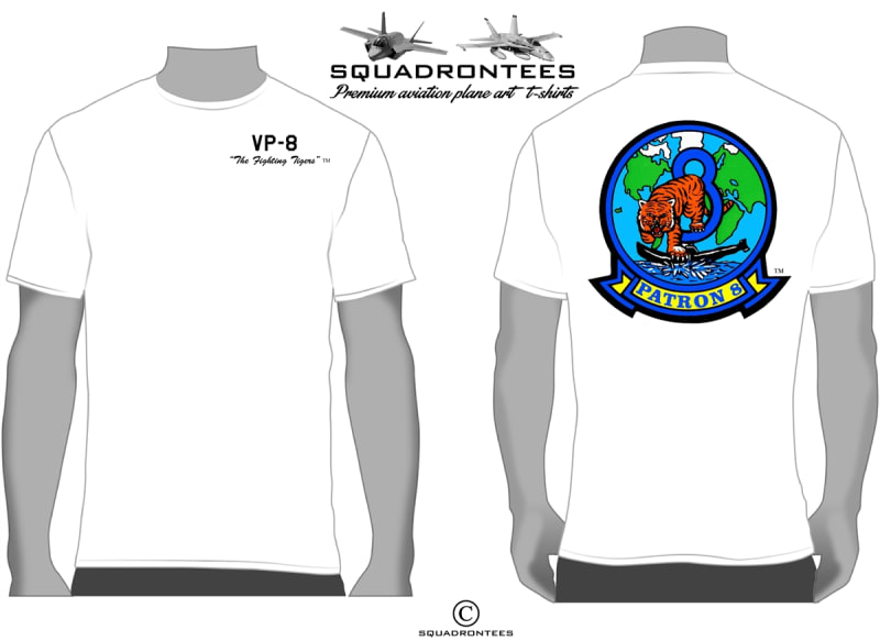 VP-8 The Fighting Tigers Logo Back Squadron T-Shirt - USN Licensed Product