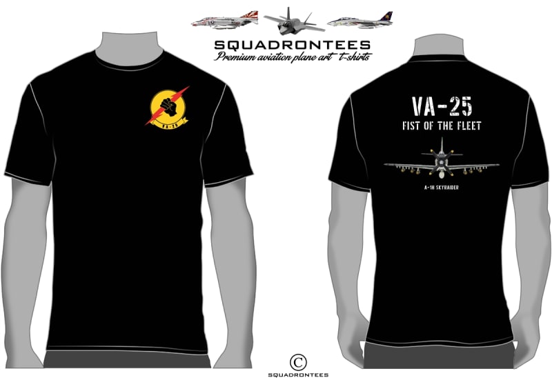 VA-25 Fist of the Fleet A-1H Skyraider T-Shirt D12, USN Licensed Item