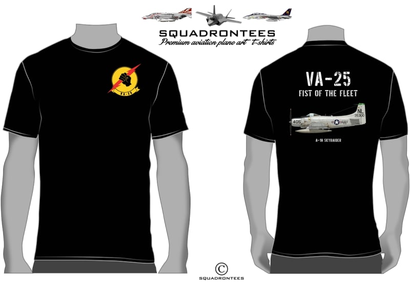 VA-25 Fist of the Fleet A-1H Skyraider T-Shirt D13, USN Licensed Item