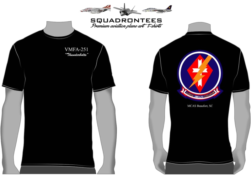 VMFA-251 Thunderbolts F-4 / F/A-18 Squadron T-Shirt D2, USMC Licensed Product