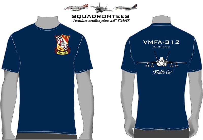VMFA-312 Checkerboards F/18 Hornet Squadron T-Shirt D2, USMC Licensed Product