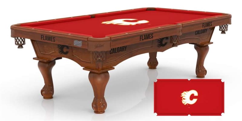 Calgary Flames 8 ft. Pool Table with a Chardonnay Finish - Free Professional Installation