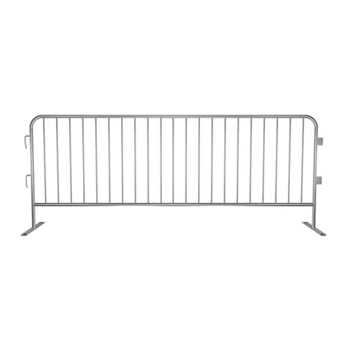 CROWDMASTER HD heavy duty steel crowd control barricade with interlocking hook and loop system and bridge feet, highlighting the hot-dipped galvanized finish.