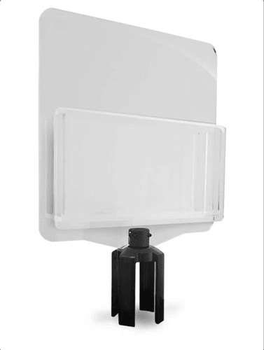 2-pocket literature holder with adapter for retractable belt stanchion, double-sided display 2-pocket literature holder with adapter for retractable belt stanchion, double-sided display