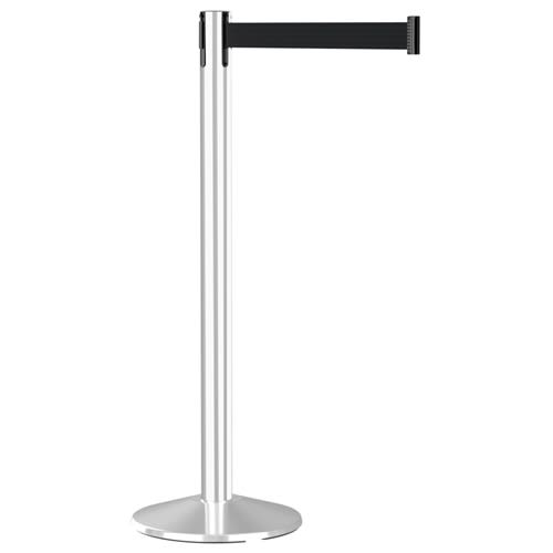Prime Stanchion G5 Retractable Belt Crowd Control Post with Polished Stainless Steel Finish and Cement Base