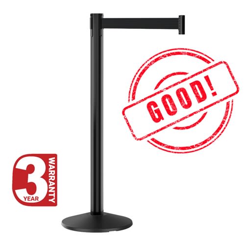 Prime Stanchion G5 Retractable Belt Crowd Control Post with Black Steel Finish and Cement Base
