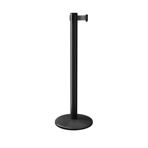“Black steel stanchion with retractable belt and cast iron base” “Black steel stanchion with retractable belt and cast iron base”