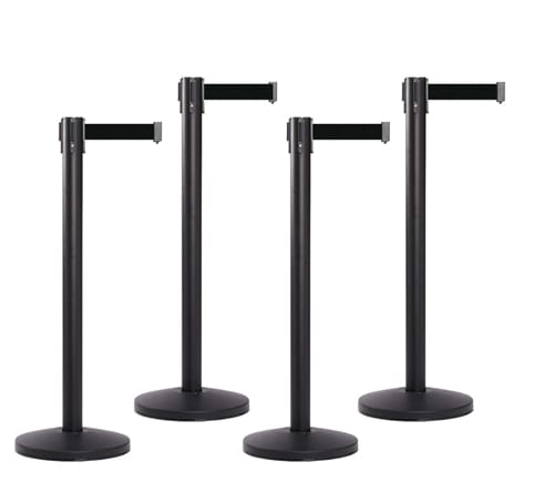 Set of 4 Black Retractable Belt Barriers