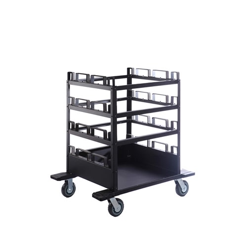 “Stanchion storage cart with padded racks and locking wheels and convenient storage tray” “Stanchion storage cart with padded racks and locking wheels and convenient storage tray”