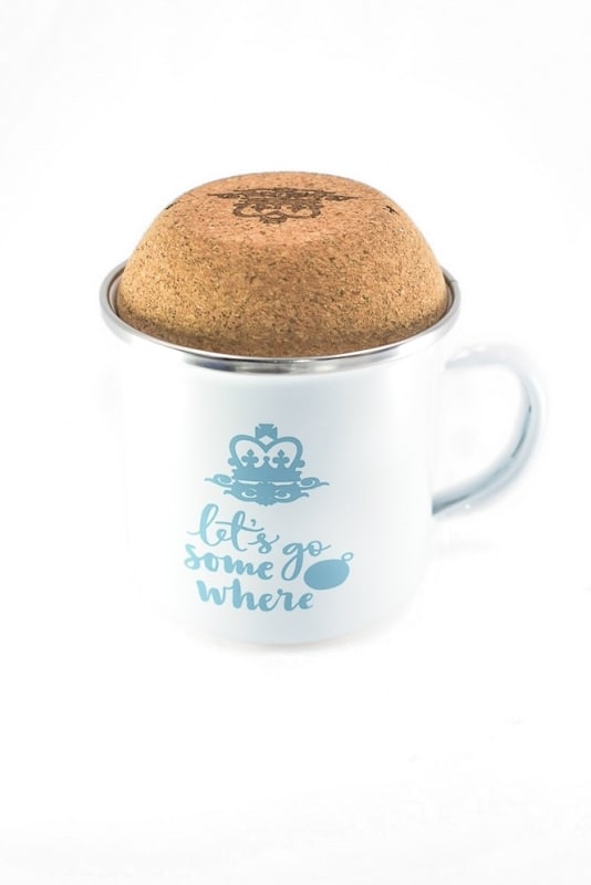 Campfire coffee mug /w Cork Lid - White