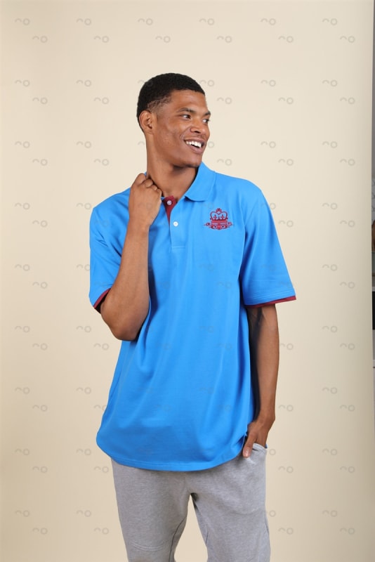 Men's Polo, Embroidered Logo - Bleu Ciel