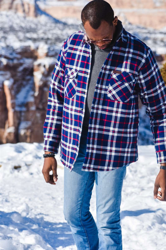 M's Dillon Insulated Shirt Jacket - Navy/Red Plaid