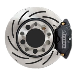 Strange Engineering Pro Series Front Brake Kit 05-14 Mustang Reusing OEM Front Hubs 4 Piston Calipers & One Piece Slotted Rotors 05-14 Mustang