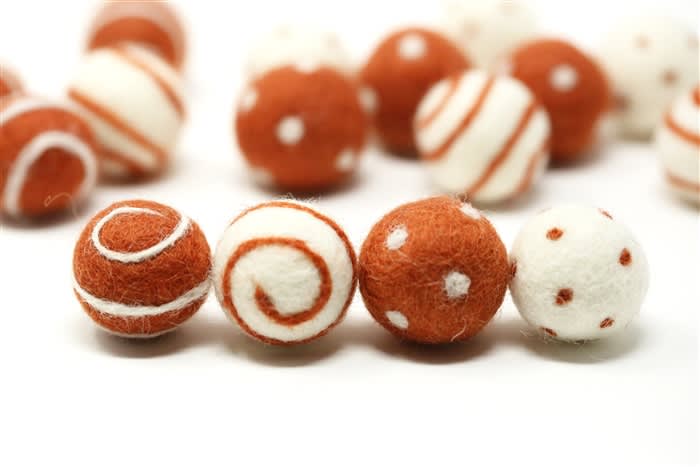 Felt Balls - Burnt Sienna Dots & Swirls