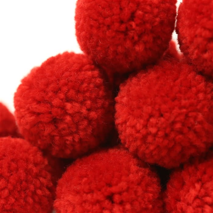 Yarn pom poms, yarn poms, garland poms, P55 Red, Crimson yarn poms, Crimson  pom poms, red pom poms, red yarn poms