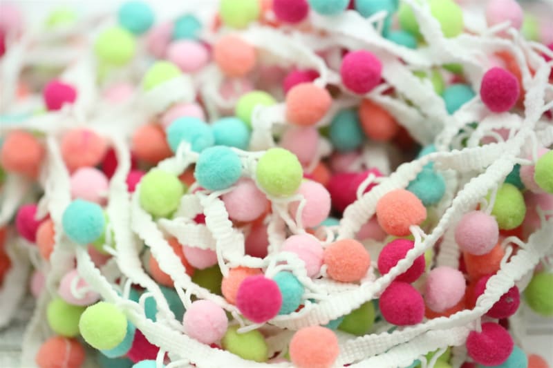 Small PomPom Trim by the Yard Pastel Sherbet Felt Ball Fringe