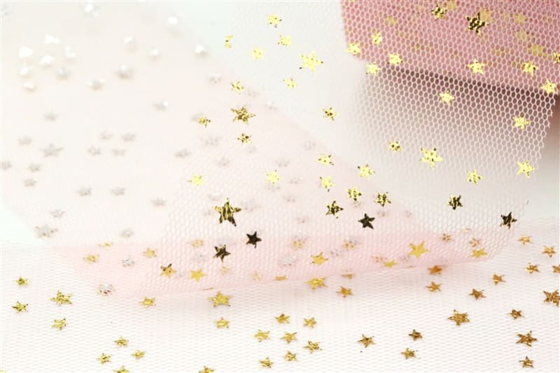 Creamy Pink Gold Star Tulle