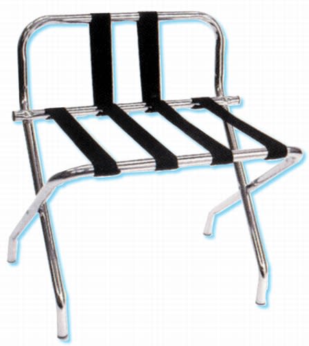 Luggage Rack with Backrest, Walnut Finish with Brown Straps, 022-1055B-WA-BN